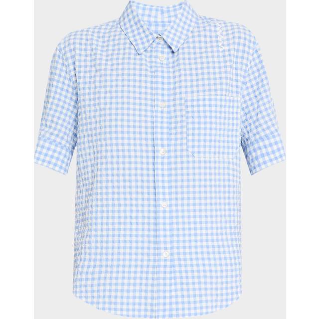 Gingham Seersucker Short-Sleeve Button-Down Shirt - LIGHTBLUE - 44 IT (8 US)