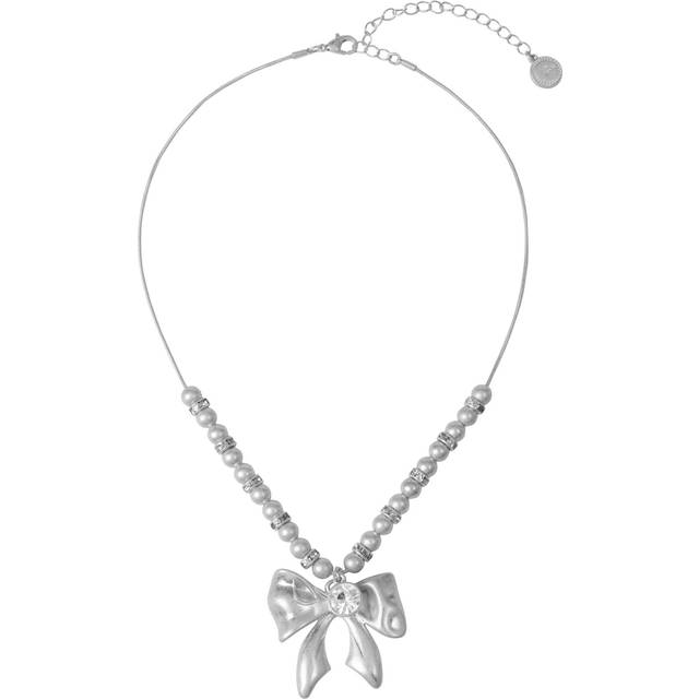 Womens Silver 'Bow' Beaded Necklace - Grey - One Size