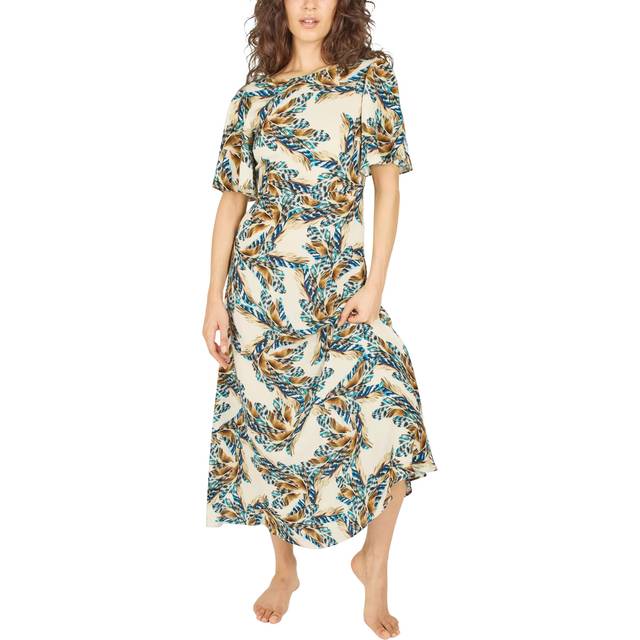 Traffic People Rene Feckless Feather Linen Blend Dress, Cream/Multi