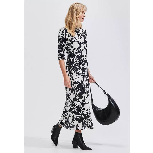 Ro&Zo Petite Abstract Spot Puff Sleeve Midi Dress, Black/White