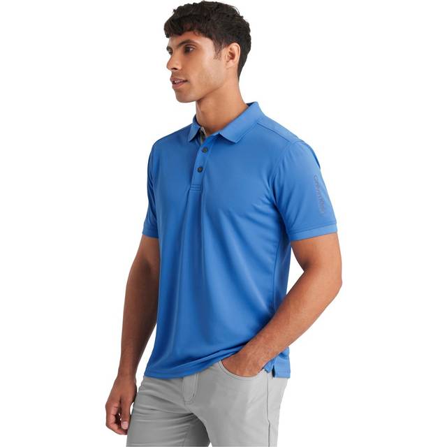 (M, Sea Blue) Calvin Klein Mens Club Golf Lightweight Breathable Wicking Polo Shirt