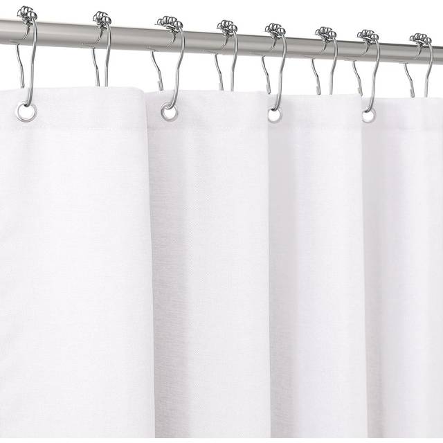 Shower Curtain for Bathroom with Metal Hooks Linen Fabric Shower Curtain - 182 x 182cm - White