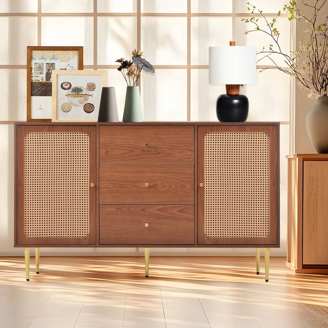 Iron 2 Doors 3 Drawers Sideboard - Dark Oak (76cm H X 120cm W X 40cm D)
