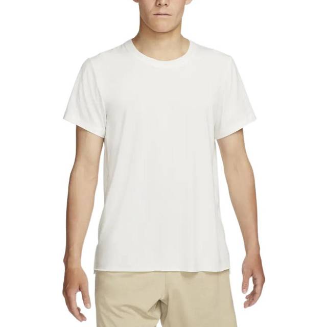 Men's Nike Yoga Dri-FIT Moisture Conduction Quick Dry Solid Color Round Neck Short Sleeve Light Grey T-Shirt DM7826-133 - MULTI-COLOR - XXXL