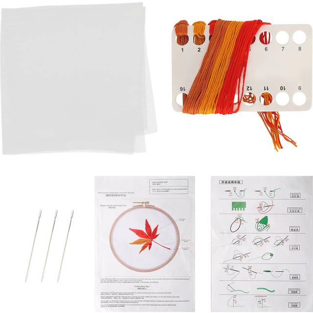 Embroidery Kit Transparent Cloth Maple Leaf Making Needle Thread Set Cross Stitch Materials
