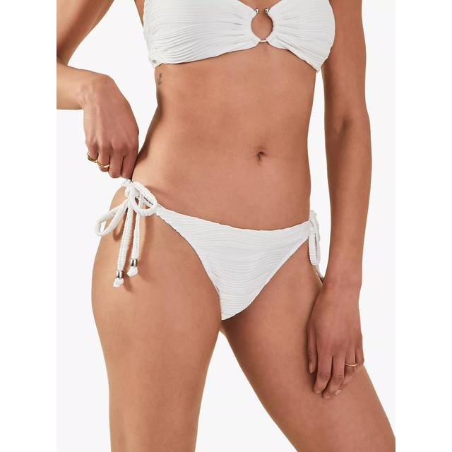 Accessorize Textured Side Tie Bikini Bottoms, Ivory