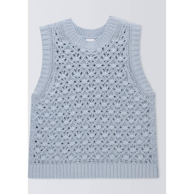 John Lewis Linen Rich Rustic Pointelle Tank Top, Sky Way Blue