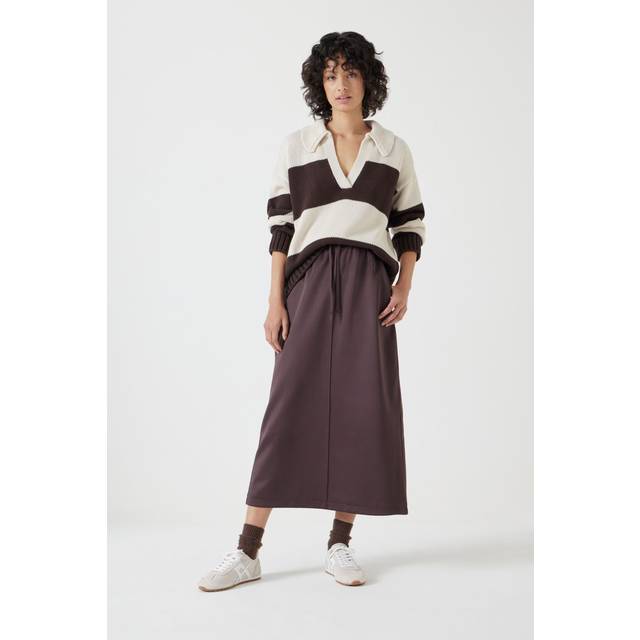 HUSH Stripe Knitted Rugby Jumper, Neutral/Chocolate