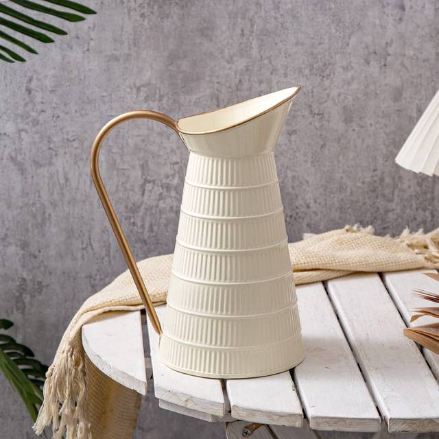 Metal Table Vase - Cream (27cm H X 15cm W X 15cm D)