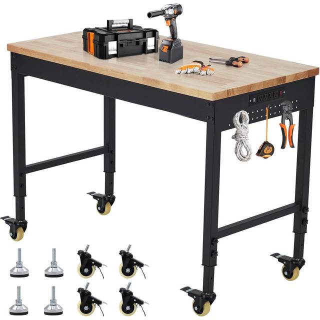 183cm W Manufactured Wood Top Height-Adjustable Workbench - Matte Black (4cm H X 183cm W X 64cm D)