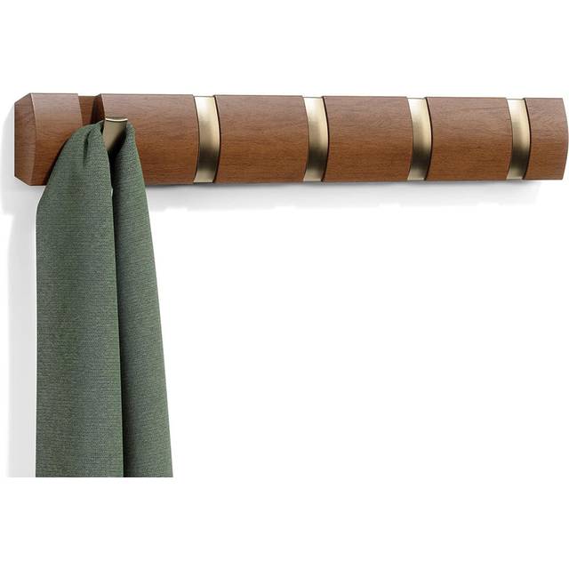 Grey/Pewter Wall - Mounted Flip 5 - Hook Coat Rack: Ideal for Coats, Scarves & Purses - Warm Gold (6.5cm H X 50.8cm W X 3.2cm D)