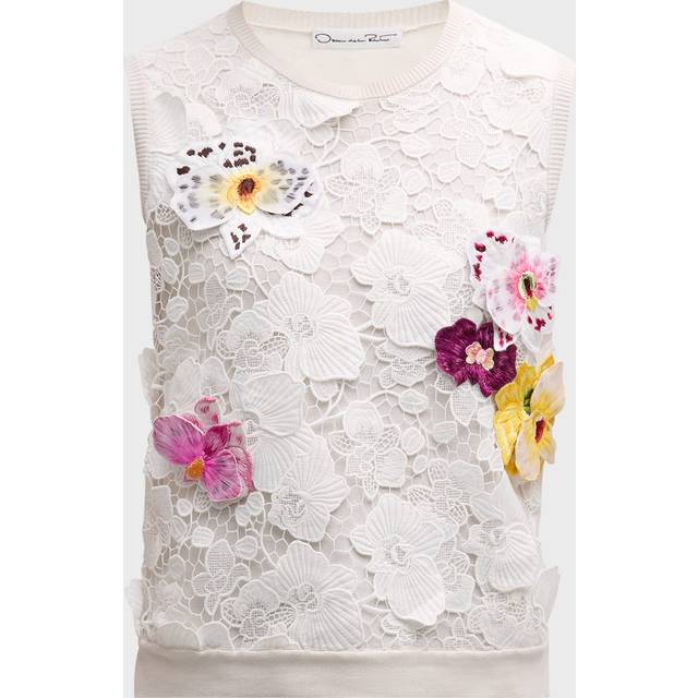 Orchid Embroidered Lace Knit Tank Top - WHITE MULTI - Small