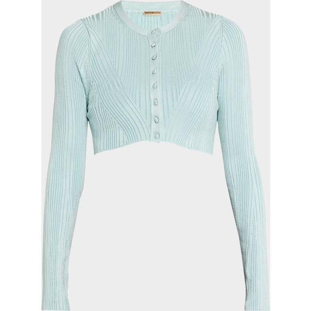 Pointelle Compact Jacquard Crewneck Crop Cardigan - MIST - X-Small