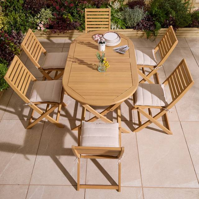 Rowlinson Ashdown Folding 6 Seat Oval Dining Set with Cushions, Brown
