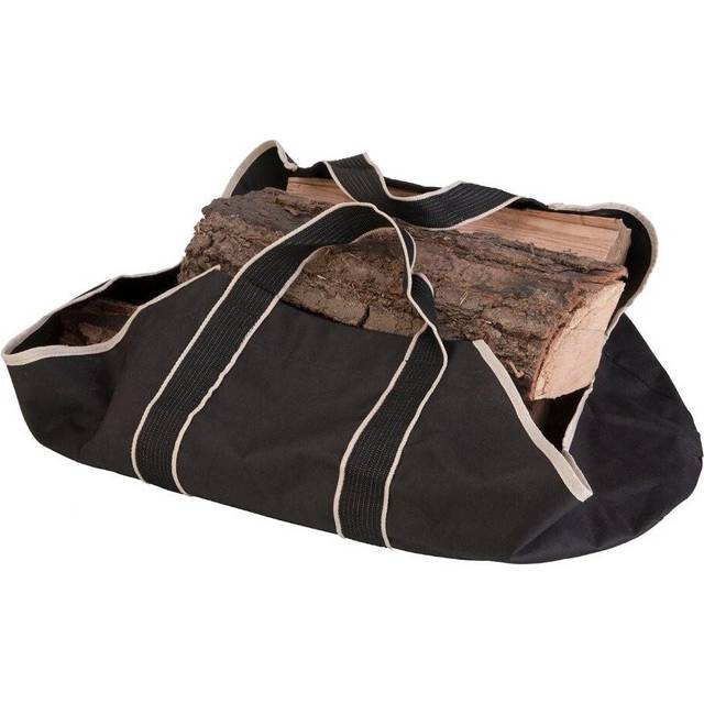 Open Hearth Canvas Tote Log Rack - Black (30cm H X 68cm W X 30cm D)