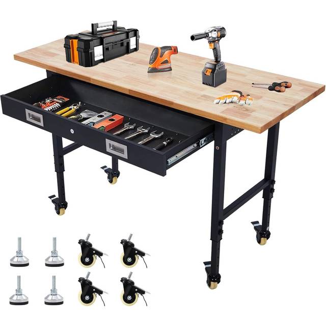 152.4cm W Manufactured Wood Top Height-Adjustable Workbench - Matte Black (3.1cm H X 152.4cm W X 55.9cm D)