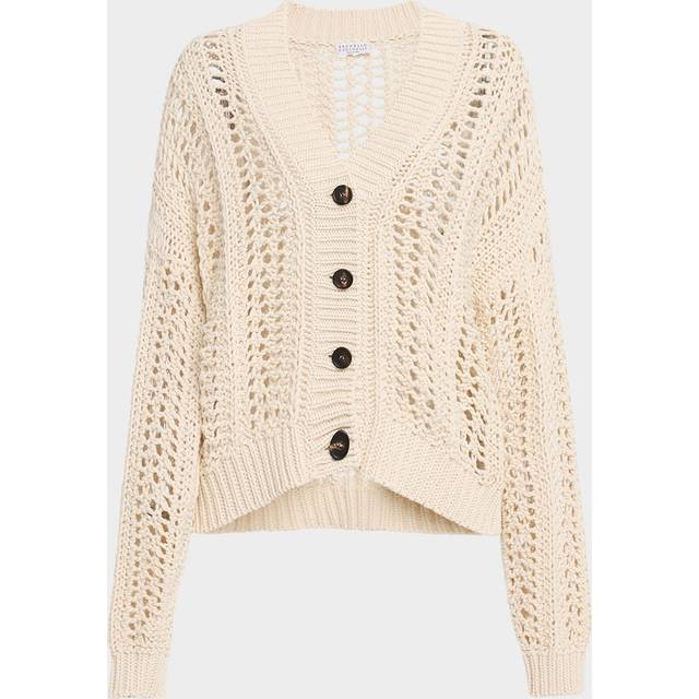 Cotton Springtime Net Button Front Cardigan - C9437 WHITE BEIGE - X-Large