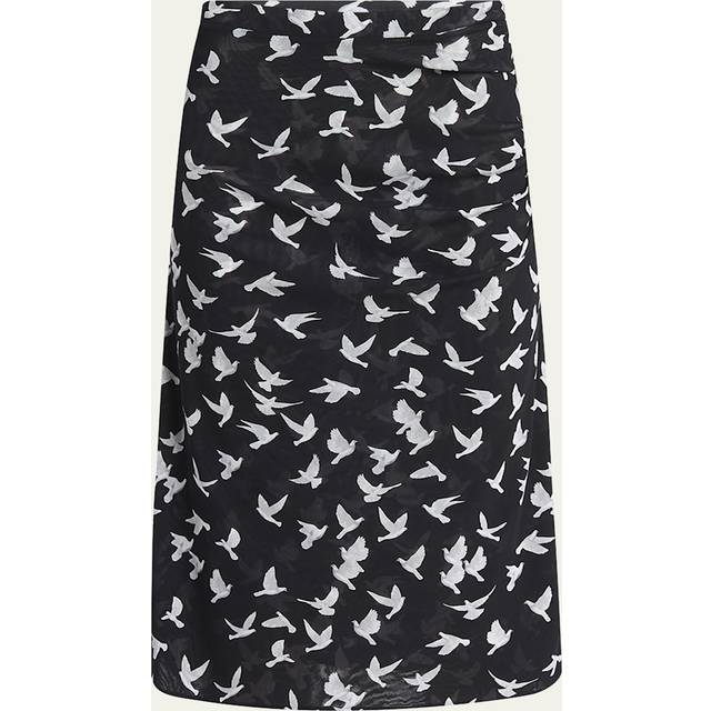 Mesh Flying Bird Haze Ruched Midi Skirt - BLACK - Large