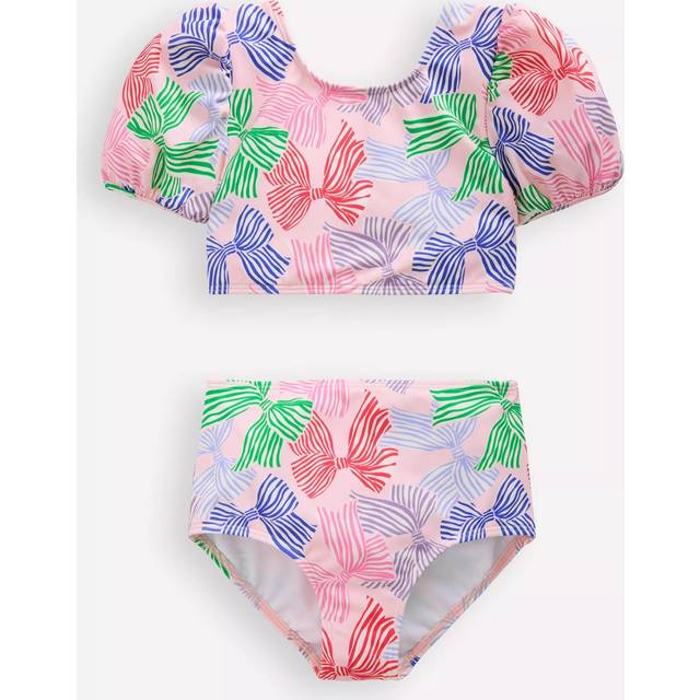 Mini Boden Kids' Sandy Puff Sleeve Bikini, French Pink Bows