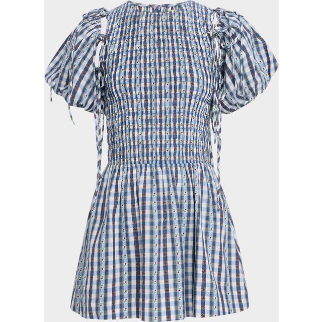 Becca Puff-Sleeve Check Mini Dress - NAVY - 14 UK (10 US)