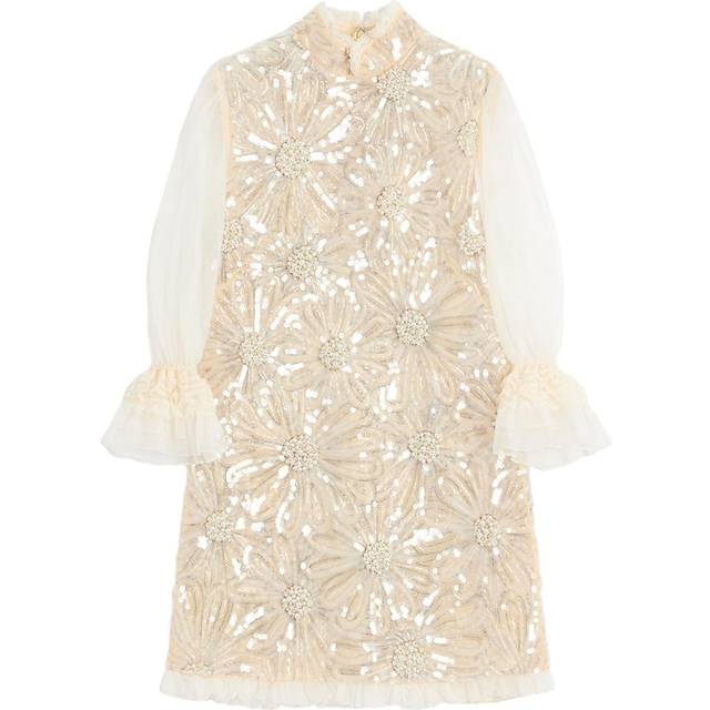 Valentino SHORT EMBROIDERED ORGANZA DRESS Woman PEARL GREY 42