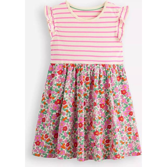 Mini Boden Kids' Posie Cotton Frill Sleeve Dress, Apple Blossom Floral