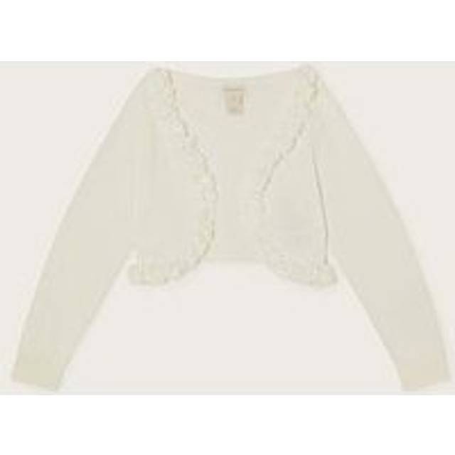 Monsoon Kids' Flora Corsage Trim Cotton Cardigan, Ivory