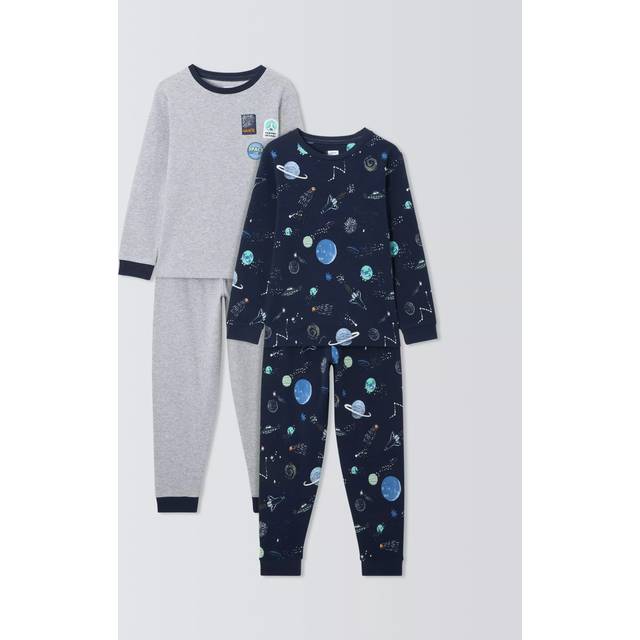 John Lewis Kids' Space Glow In The Dark Pyjamas, Pack of 2, Grey