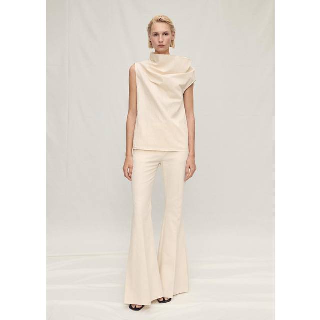 Cotton blouse with asymmetrical collar ecru - Woman - 10 - MANGO - Ecru