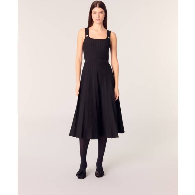 Robe Midi En Maille Plissée - Noir - Maje -  Matière principale: 81% polyester, 17% polyamide, 2% elasthanneDoublure poches: 100% polyester - Prêt-à-porter > Robes > Robes noires