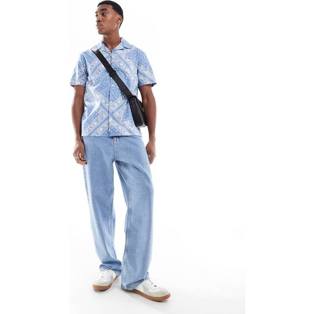 Tommy Jeans Regular Paisley Print Short Sleeve Shirt - Light Blue, Light Blue, Size M, Men