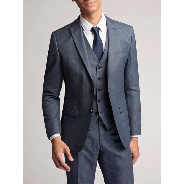 Ted Baker Slim Fit Riley Navy Blue Texture Puppytooth Men's Suit Jacket - 42R