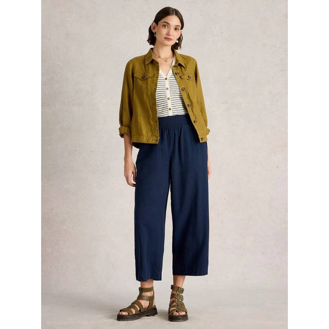 White Stuff Shelly Linen Blend Elasticated Waist Culottes, Dark Navy