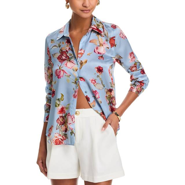 Tapestry Floral Tyler Silk Blouse - LT BLUE TAPESTRY FLORAL - Small