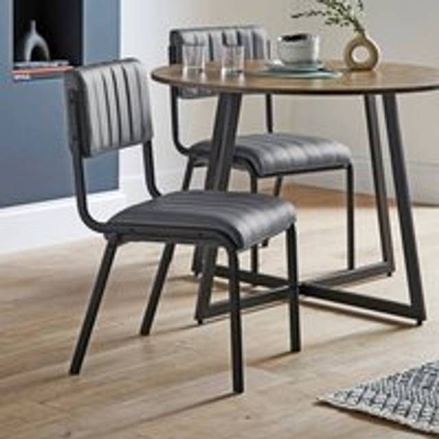 Rhys Set of 2 Dining Chairs, Faux Leather - Grey
