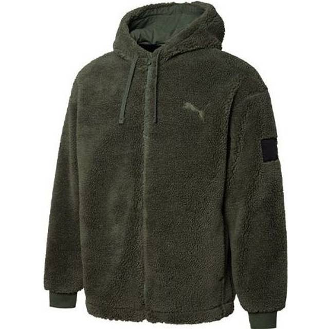 PUMA lamb's wool hooded Stay Warm Windproof logo Jacket Dark Green 535066-64 - XL