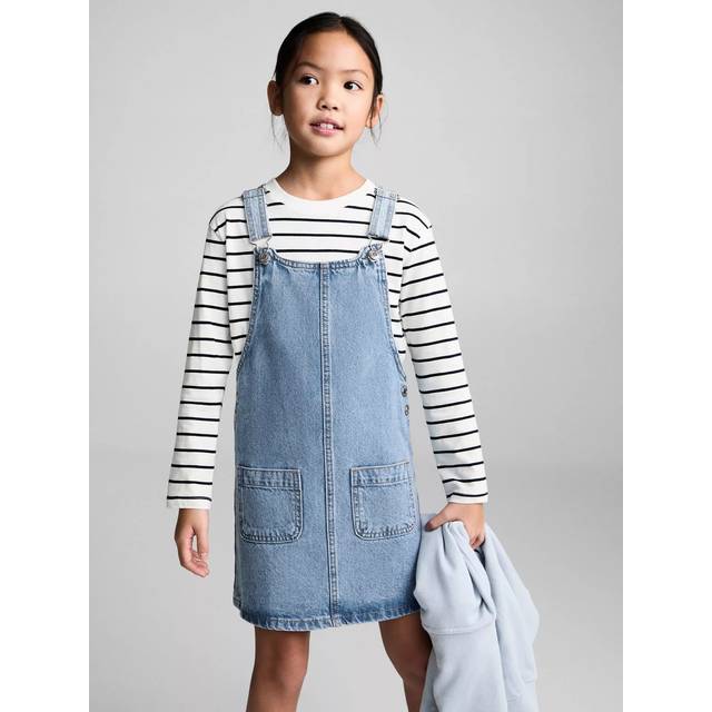 Mango Kids' Paula Denim Pinafore Dress, Open Blue
