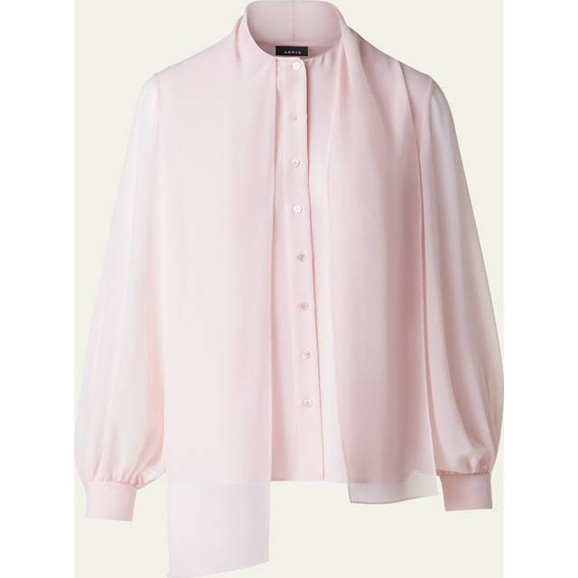 Button-Down Silk Georgette Scarf Blouse - PALE PINK - 12