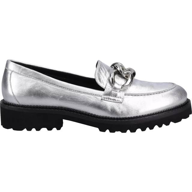 (Silver, 8 (Adults')) Hush Puppies Gianna Leather Women's Silver Loafers