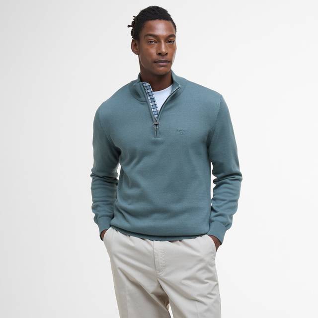Barbour Cotton Half Zip Knitted Sweater - Vintage Teal / Medium