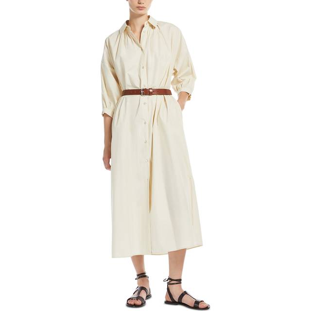 Catone Belted Shirt Dress - Ivory - Weekend Max Mara allows for maximum versatility with its capsule collection of clothing that caters to off-duty styling. Perfectly embodying the spirit of femininity, the Italian label fuses timeless design with modern silhouettes and luxe fabrics.