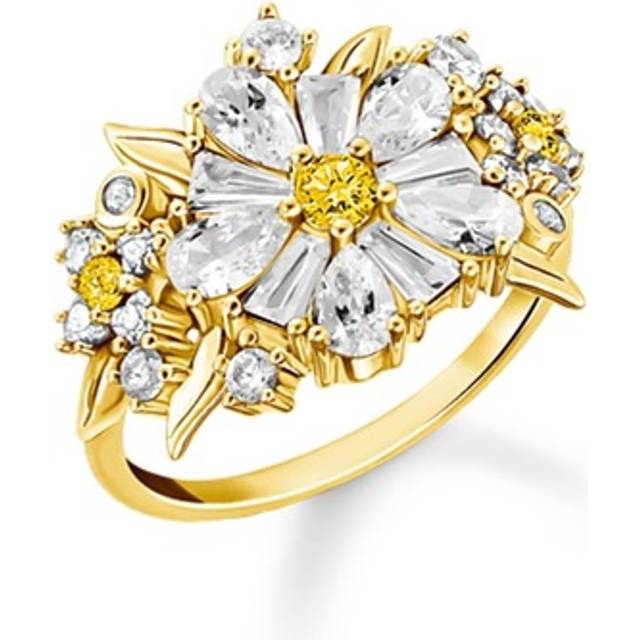 Thomas Sabo TR2335-414-4-56 Cocktailring Blume mit Steinen vergoldet Damen