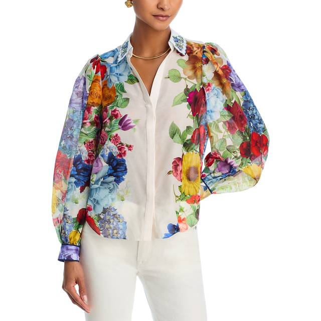 Roanne Floral Button-Front Blouse - GARDEN BRUNCH OFF WHITE - X-Large
