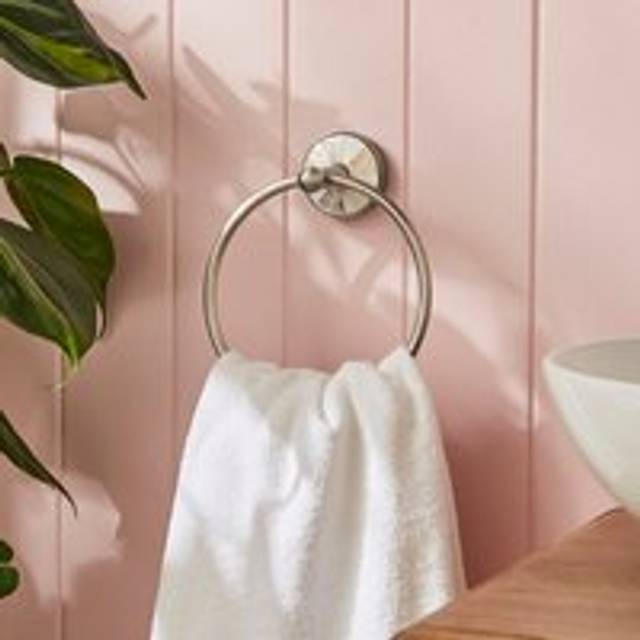 Mother of Pearl Brushed Chrome Towel Ring - Silver