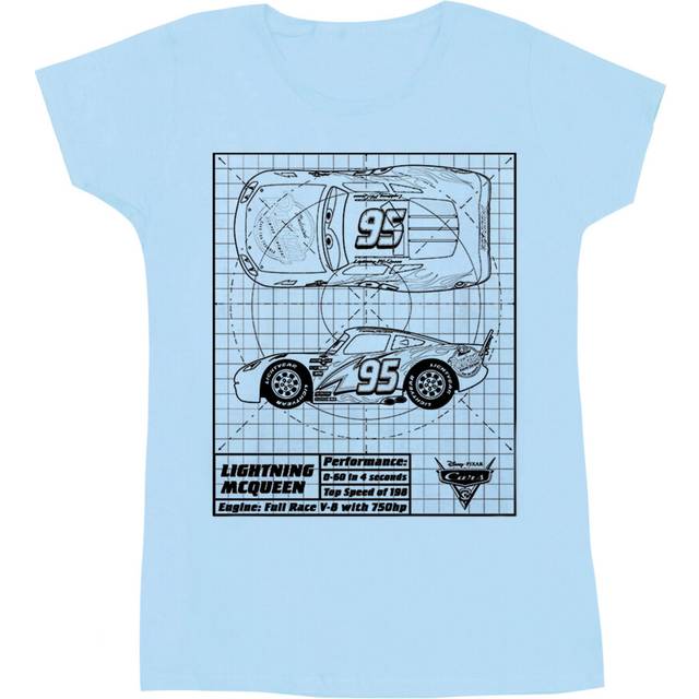 (S, Baby Blue) Disney Womens/Ladies Cars Lightning McQueen Blueprint Cotton T-Shirt