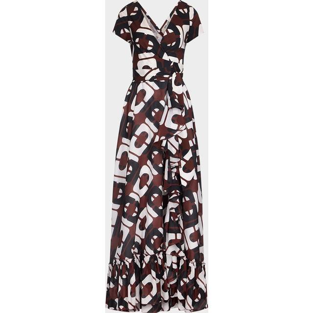 Vivianna Geometric-Print Maxi Wrap Dress - CANE LINK LARGE BROWN - Small