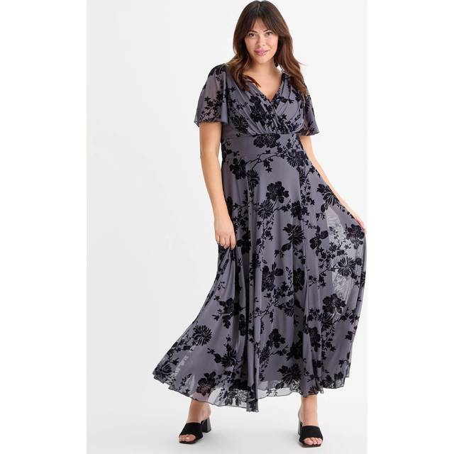 Scarlett & Jo Isabelle Floral Flock Dress, Grey/Black