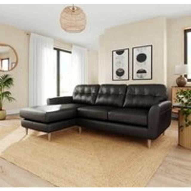 Sven Vintage Leather Large Corner Chaise Sofa - Vintage Leather Black