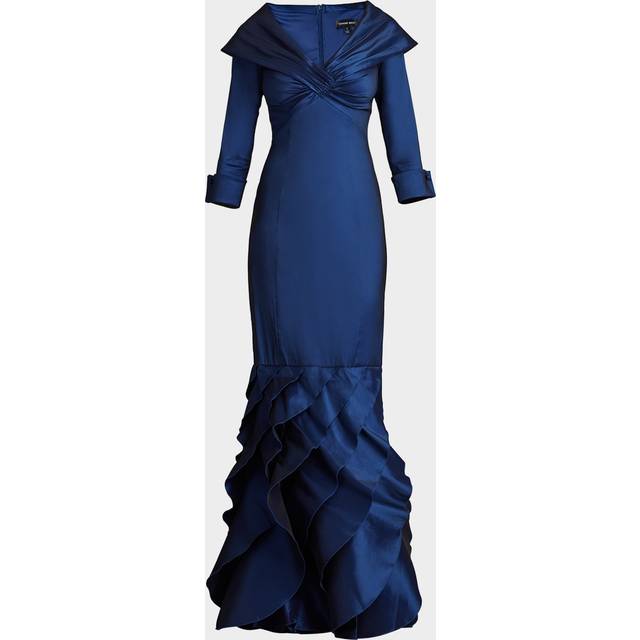 Ruffle Taffeta Column Gown - NAVY - Small