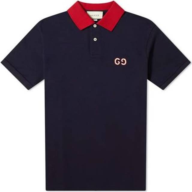 Gucci GG Logo Embroidered Contrasting Colors Short Sleeve Polo Shirt Navy Blue 574086-XJA6C-4062 - XS